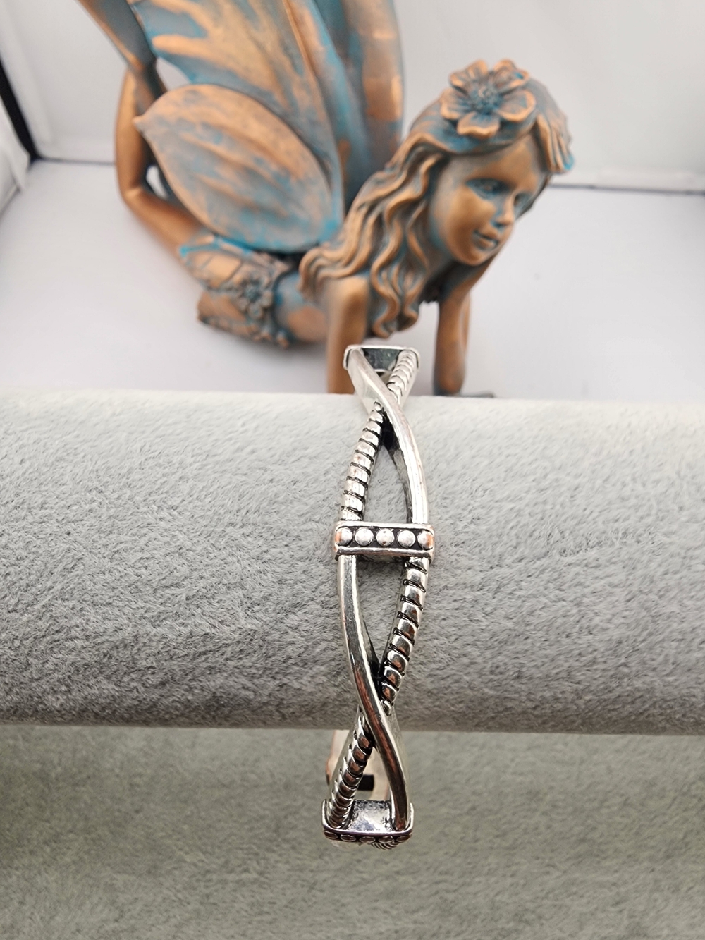 8in Elegant Silver-Tone Twisted Cuff Bracelet - Women Jewelry